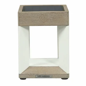 Les Jardins Lampe solaire LED à poser Teckalu blanc/bois clair^ Lampes Décoratives