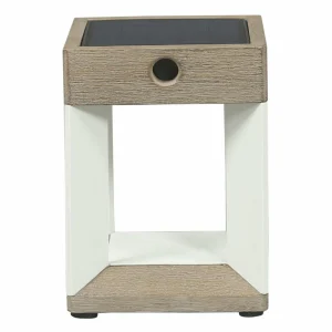 Les Jardins Lampe solaire LED à poser Teckalu blanc/bois clair^ Lampes Décoratives