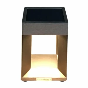 Les Jardins Lampe solaire LED à poser Teckalu, noir/bois clair^ Lampes Décoratives