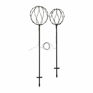 STAR TRADING Lampe sur piquet LED Sphere, noir, métal, lot de 2^ Lampes Décoratives