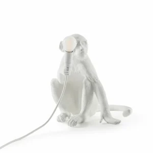 SELETTI Lampe table déco LED Monkey Lamp, blanc, assis^ Lampes Décoratives