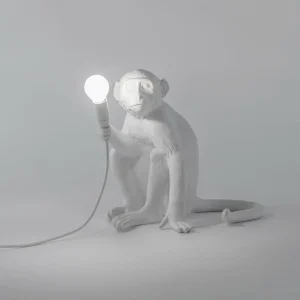 SELETTI Lampe table déco LED Monkey Lamp, blanc, assis^ Lampes Décoratives