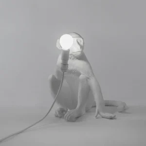 SELETTI Lampe table déco LED Monkey Lamp, blanc, assis^ Lampes Décoratives