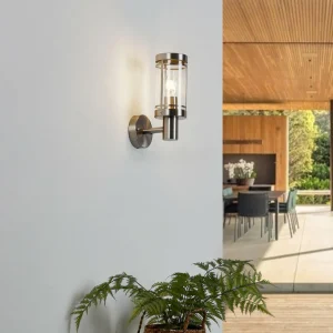 Lindby applique d'extérieur Djori, gris, acier inoxydable, Ø 10,5cm^ Appliques Murales Extérieures