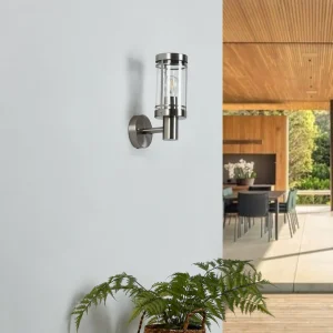Lindby applique d'extérieur Djori, gris, acier inoxydable, Ø 10,5cm^ Appliques Murales Extérieures