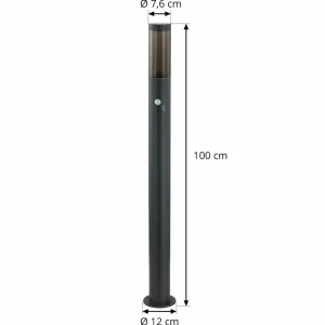 Lindby borne lumineuse Statius, noir/noir, fer, capteur^ Bornes Extérieures Avec Détecteur