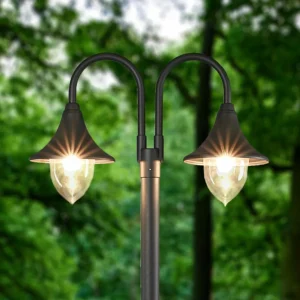 Lindby lampadaire d'extérieur Madea, gris, aluminium, à 2 lampes^ Lampadaires D'Extérieur