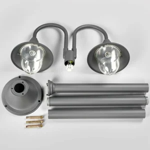 Lindby lampadaire d'extérieur Madea, gris, aluminium, à 2 lampes^ Lampadaires D'Extérieur