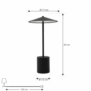 Lindby lampe de table LED rechargeable Ayva, noir, aluminium, IP44^ Lampes Décoratives