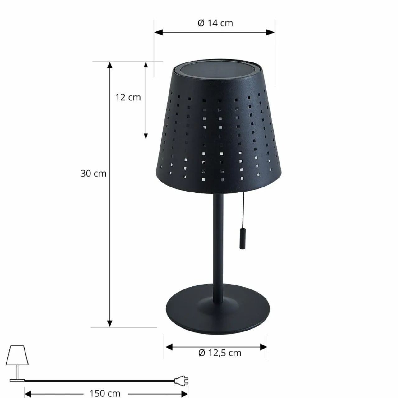 Lindby lampe de table LED solaire Hilario, noir, fer, batterie rechargeable^ Lampes Décoratives