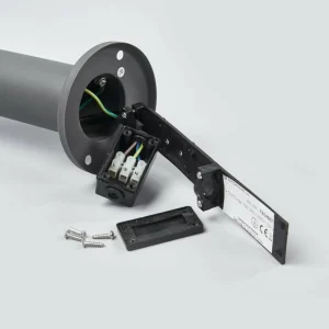 Lindby lampe pour socle Djori, gris foncé, acier inoxydable, Ø 10,5cm^ Potelets Extérieurs