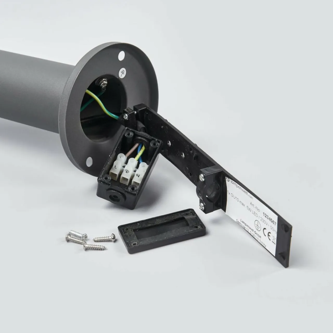 Lindby lampe pour socle Djori, gris foncé, acier inoxydable, Ø 10,5cm^ Potelets Extérieurs
