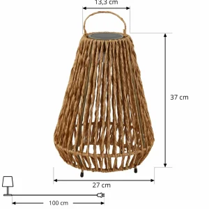 Lindby lampe solaire LED Amaria, rotin, clair, Ø 27 cm^ Lampes Décoratives