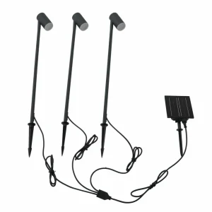 Lindby lampe solaire LED Myric, set de 3, noir, aluminium, 3.000K^ Lampes Décoratives