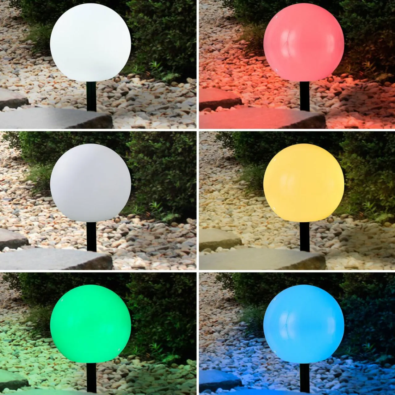 Lindby Lampes solaires LED Lago, RGBW, set de 3 boules, piquet de terre^ Lampes Décoratives