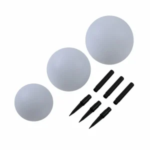 Lindby Lampes solaires LED Lago, set de 3 boules, piquet de terre, blanc^ Lampes Décoratives