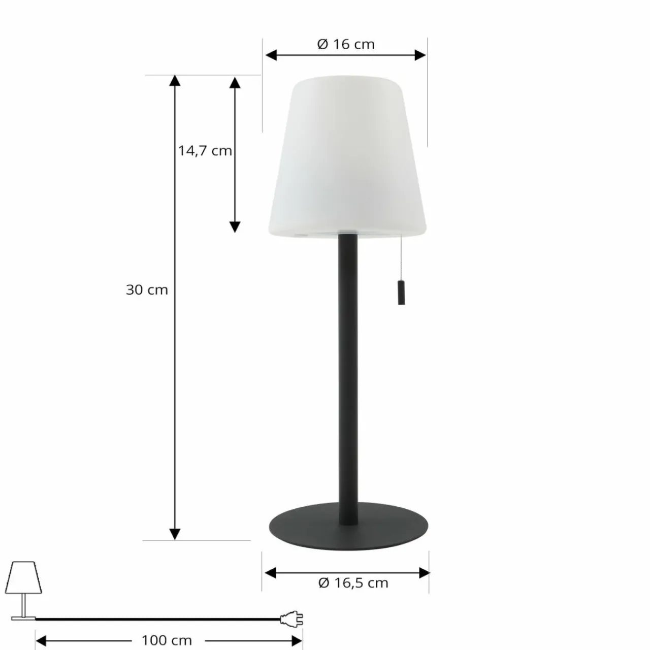 Lindby luminaire LED rechargeable Azalea noir Alu CCT réglable en hauteur^ Lampes Décoratives