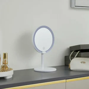 Lindby miroir LED rechargeable Renki, blanc, plastique, intensité variable^ Meubles & Aménagements