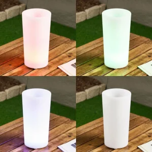 Lindby Vase à fleurs LED rechargeable Florista, RVB, IP54, Ø 12cm, blanc^ Lampes Décoratives