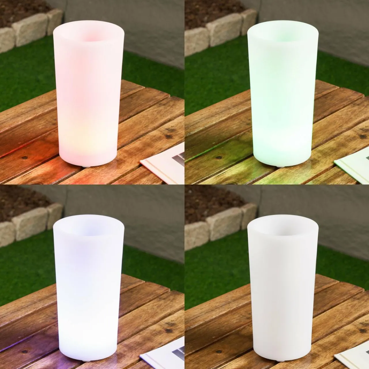 Lindby Vase à fleurs LED rechargeable Florista, RVB, IP54, Ø 12cm, blanc^ Lampes Décoratives