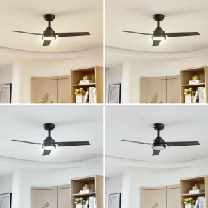 Lindby Ventilateur de plafond LED Aerallo, noir, CCT, silencieux^ Ventilateurs