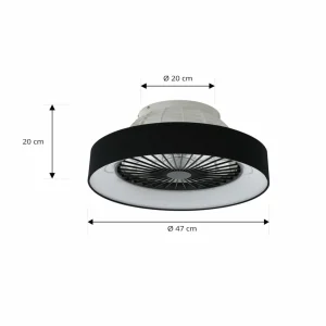 Lindby Ventilateur de plafond LED Mace, noir, silencieux, Ø 47 cm^ Ventilateurs