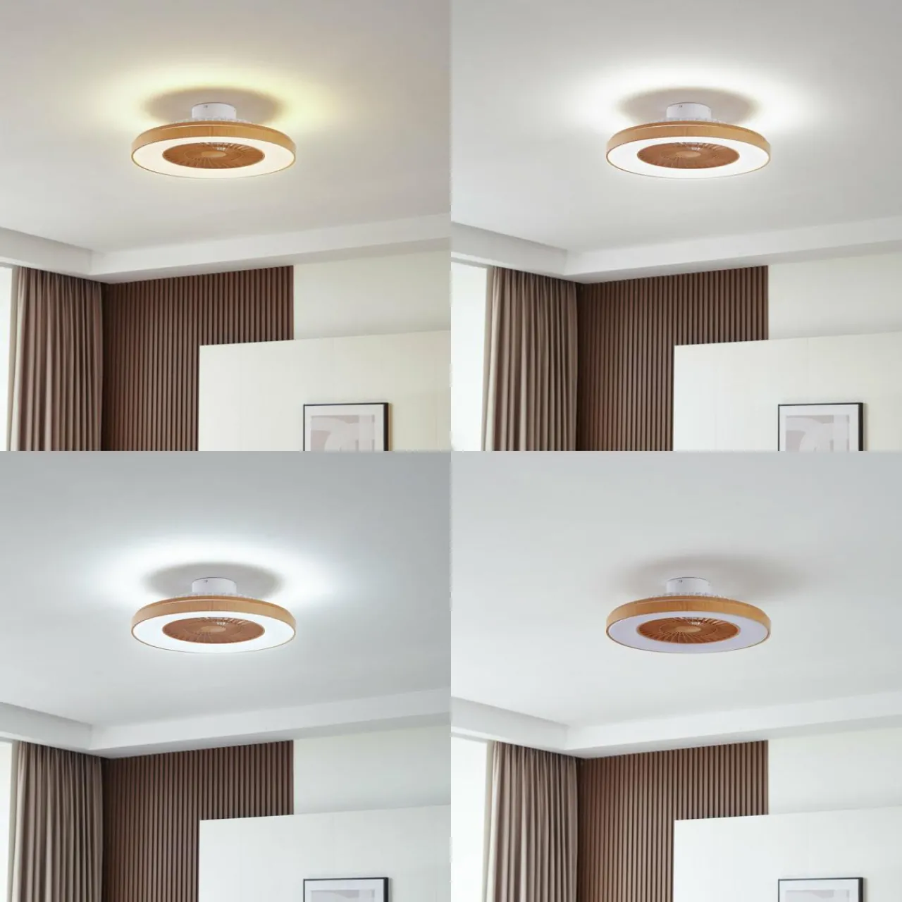 Lindby Ventilateur de plafond LED Teleo couleur bois DC silencieux CCT^ Ventilateurs