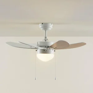 Lindby ventilateur de plafond Minja, blanc, bois^ Ventilateurs