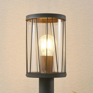 Lindby Yonan potelet, rond, gris foncé, E27^ Potelets Extérieurs