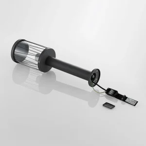 Lindby Yonan potelet, rond, gris foncé, E27^ Potelets Extérieurs