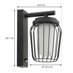 Lucande applique d'extérieur Chandan, capteur, 30 cm, aluminium^ Appliques D'Extérieur Avec Détecteur