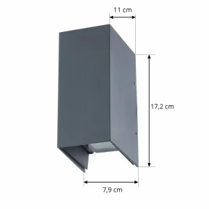 Lucande applique murale LED Kimian, hauteur 17 cm, anthracite, IP54^ Appliques Murales Extérieures