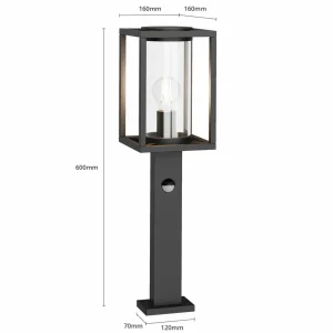 Lucande borne lumineuse Ferda, capteur gris graphite, métal, 60 cm^ Bornes Extérieures Avec Détecteur