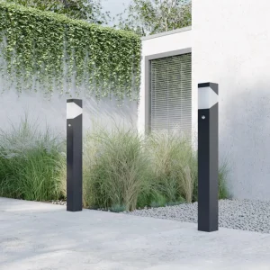 Lucande Borne lumineuse Kiran, capteur, gris graphite, aluminium, 100 cm^ Bornes Extérieures Avec Détecteur