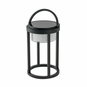 Lucande Lampe de table solaire LED Tilena, ronde, noire, intensité variable^ Lampes Décoratives