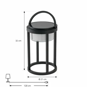Lucande Lampe de table solaire LED Tilena, ronde, noire, intensité variable^ Lampes Décoratives