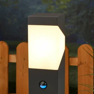 Lucande luminaire pour socle Kiran, capteur, gris graphite, aluminium, 60^ Potelets Extérieurs Avec Détecteur