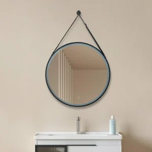 Lucande miroir LED Lelin, Ø 45 cm, noir, aluminium, CCT^ Meubles & Aménagements