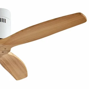 Lucande ventilateur de plafond Vindur, blanc/bois, DC, silencieux^ Ventilateurs