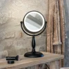 Markslöjd Miroir de table Face avec lumière, noir, métal, hauteur 36 cm^ Meubles & Aménagements