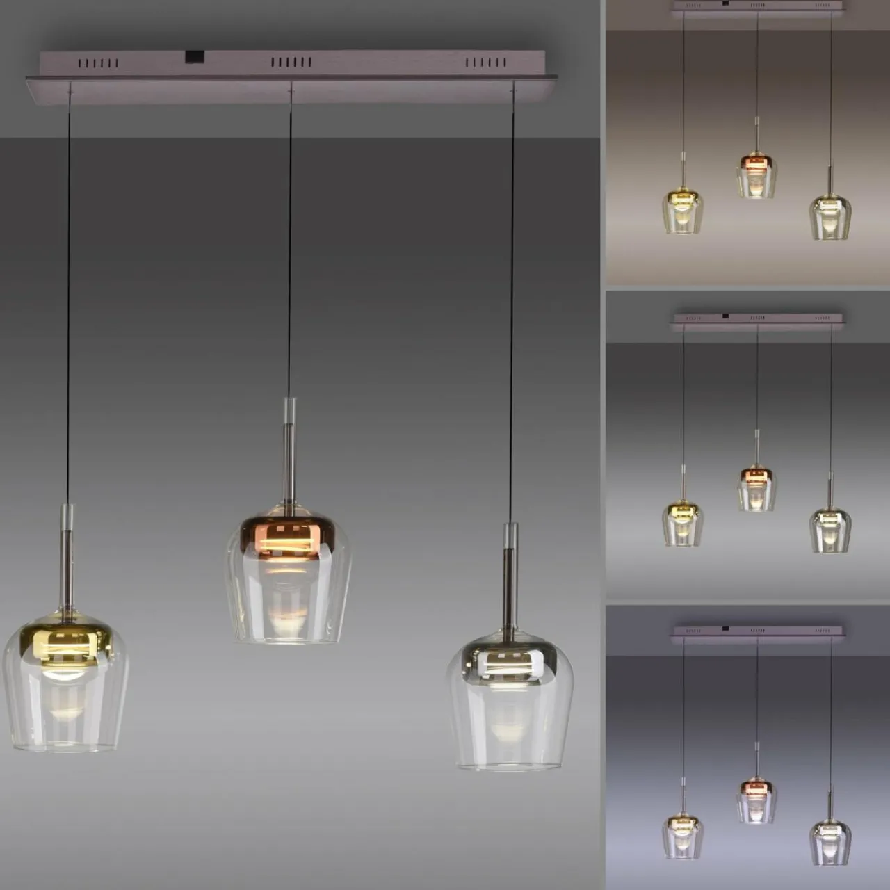 Q-Smart-Home Paul Neuhaus Suspension Smart LED Q-Kon multicolore à 3 lampes^ Suspensions Connectées