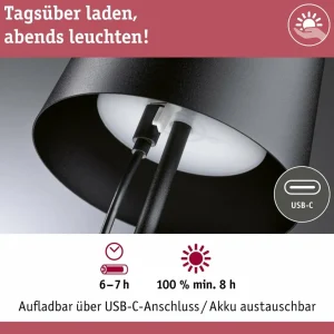 Paulmann Lampe à poser LED rechargeable Gilo, noir, plastique, IP44^ Lampes Décoratives