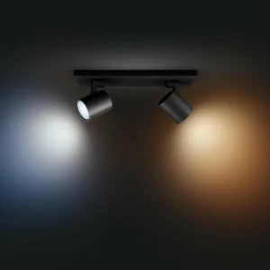 Philips Hue Runner Spot LED à 2 lampes, interrupteur à variateur, noir^ Spots Connectés