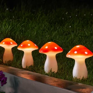 SMART GARDEN Piquet de terre solaire LED Fairy Mushroom, set de 4, rouge/blanc^ Lampes Décoratives