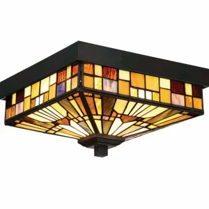 QUOIZEL Plafonnier d'extérieur Inglenook avec verre coloré^ Plafonniers D'Extérieur