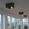 SLV Plafonnier Kardamod, noir, acier, longueur 31,5 cm, à 2 lampes.^ Plafonniers D'Extérieur