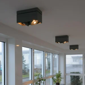 SLV Plafonnier Kardamod, noir, acier, longueur 31,5 cm, à 2 lampes.^ Plafonniers D'Extérieur