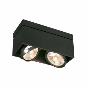 SLV Plafonnier Kardamod, noir, acier, longueur 31,5 cm, à 2 lampes.^ Plafonniers D'Extérieur
