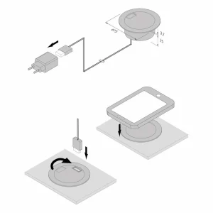 Hera Prise chargeur, ronde, noire, Qi et 1 USB^ Matériel Électrique