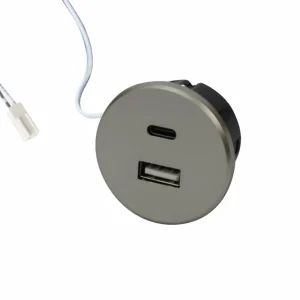 Hera Prise USB-A + USB-C, acier, encastrement dans le meuble, entrée 24V 20W^ Matériel Électrique